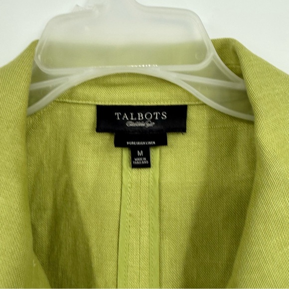 Talbots Jacket Womens Size M Pure Irish Linen Blazer Open Front Green Pockets - Picture 5 of 9